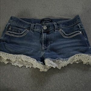 Jordache Blue Jean Shorts with White Lace Trim